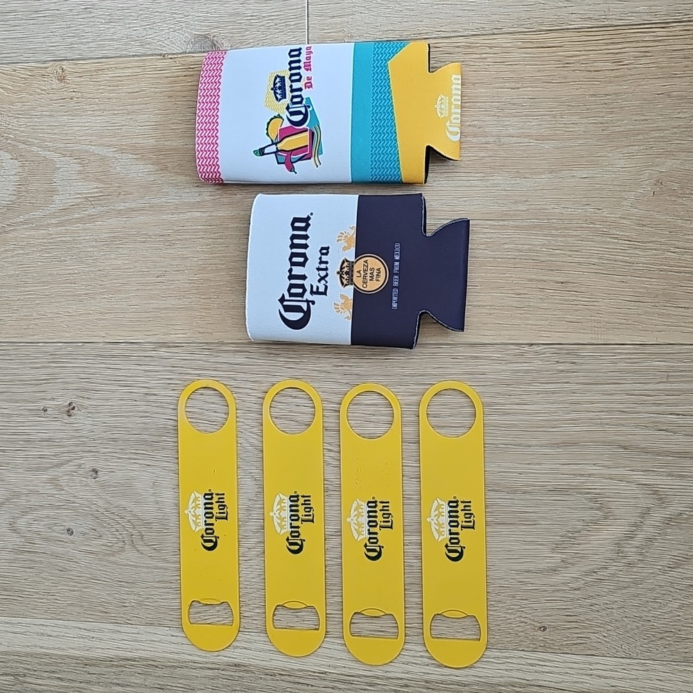 NWOT Two Corona Koozies and Four Corona Light Bar Keys